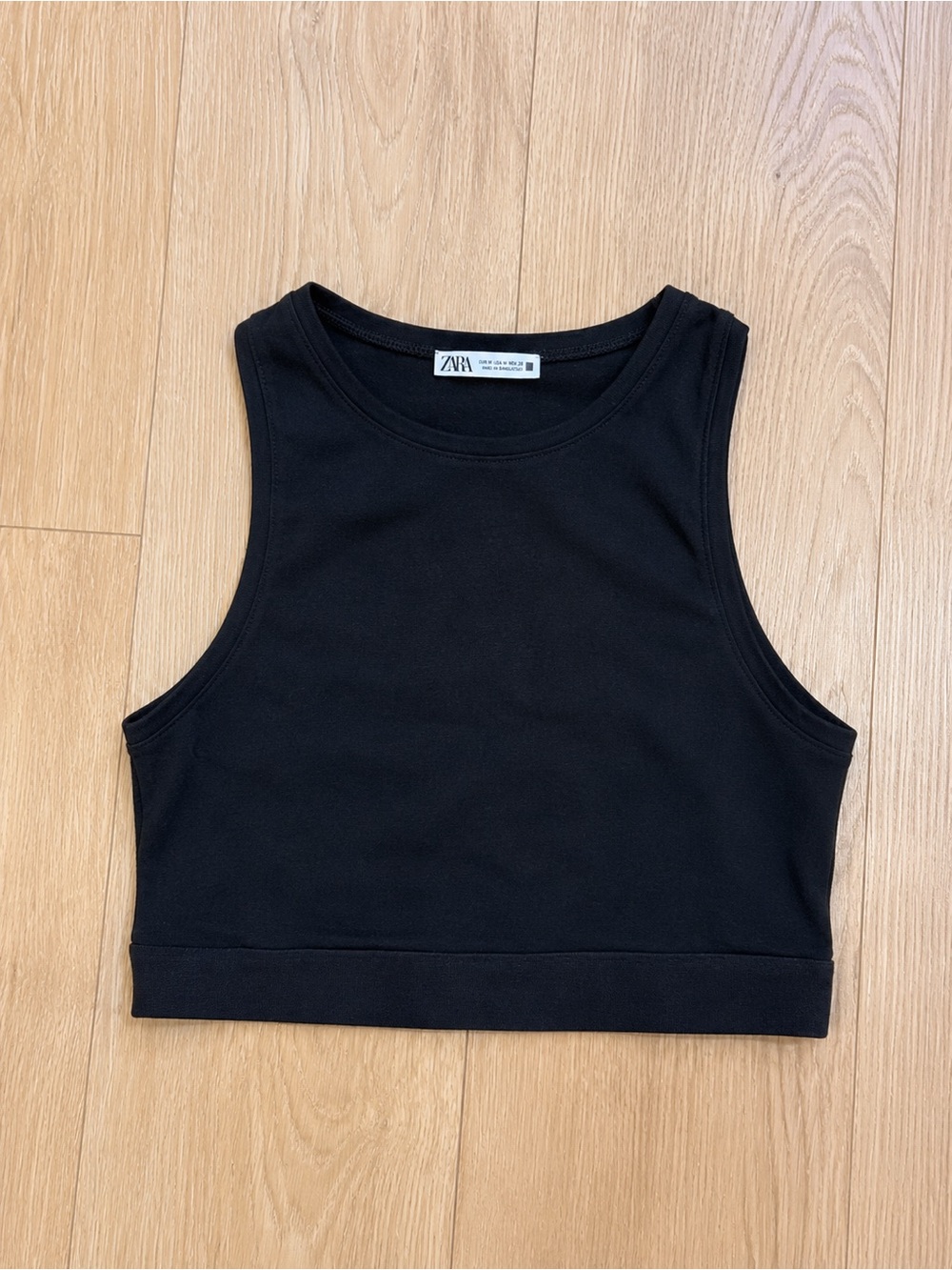 ZARA Black Cropped Tank Top - Smooth Crew Neck